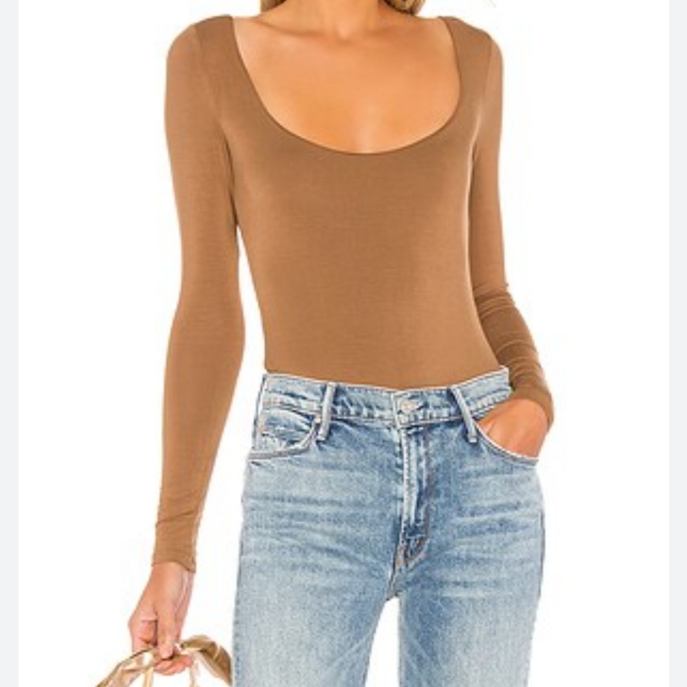 Lover & Friends Brown Long Sleeve Deep Bodysuit Medium